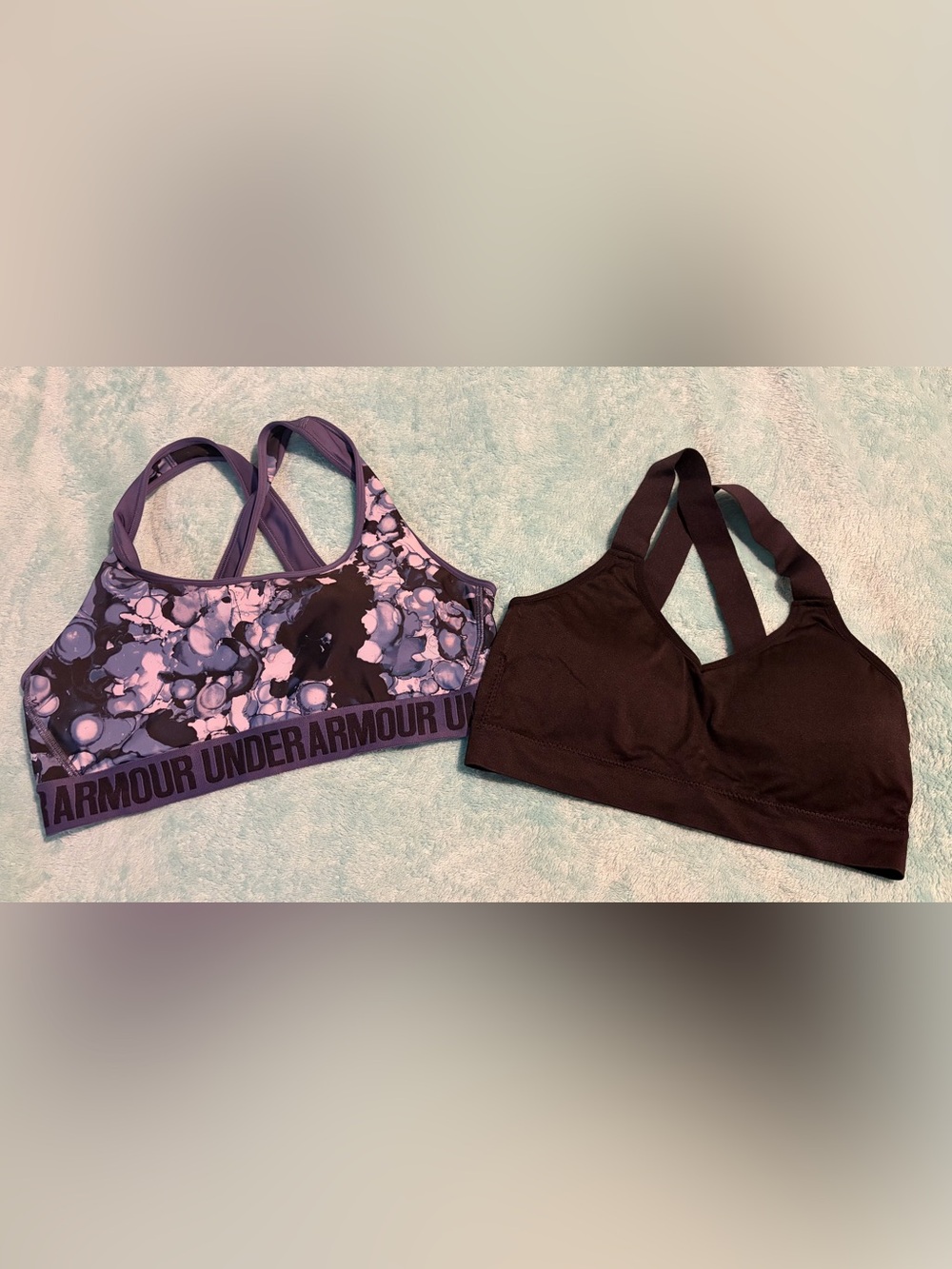 Under Armour Purple Marble & Black Crossback Sports Bra Set